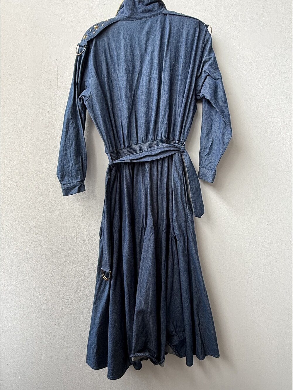 Vintage 80s Rafael Gold Star Studded Denim Maxi Dress 100% Cotton Western Small - Picture 5 of 9